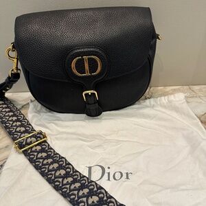 Christian Dior Large Dior Bobby Bag Black Grained Calfskin with Blue Dior Obliqu